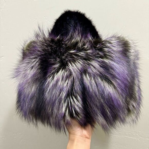 3 Tone Color Gradient Stunning Dyed Real Fox Fur With Mink Fur Handle Satchel - Picture 3 of 16